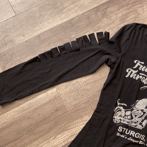 NEW Full Throttle Saloon Rhinestone Long Sleeve Motorcycle Top - Picture 7 of 13